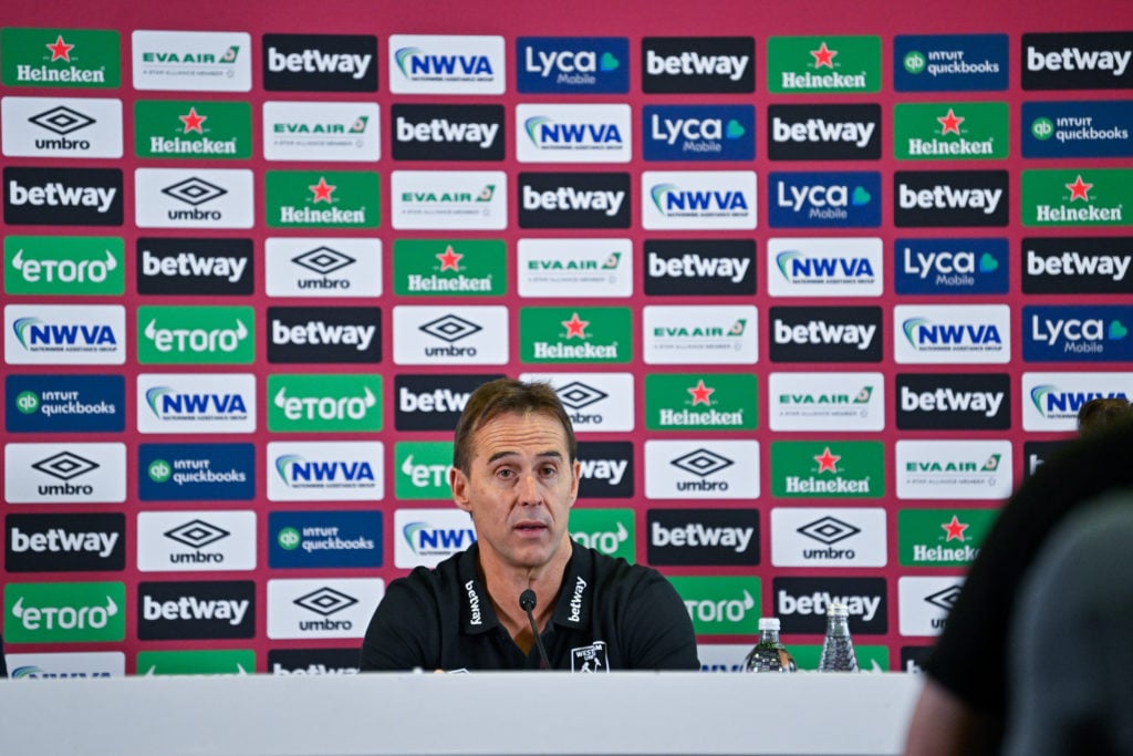 Julen Lopetegui Head Coach of West Ham United attends a press conference on July 01, 2024 in London, England.