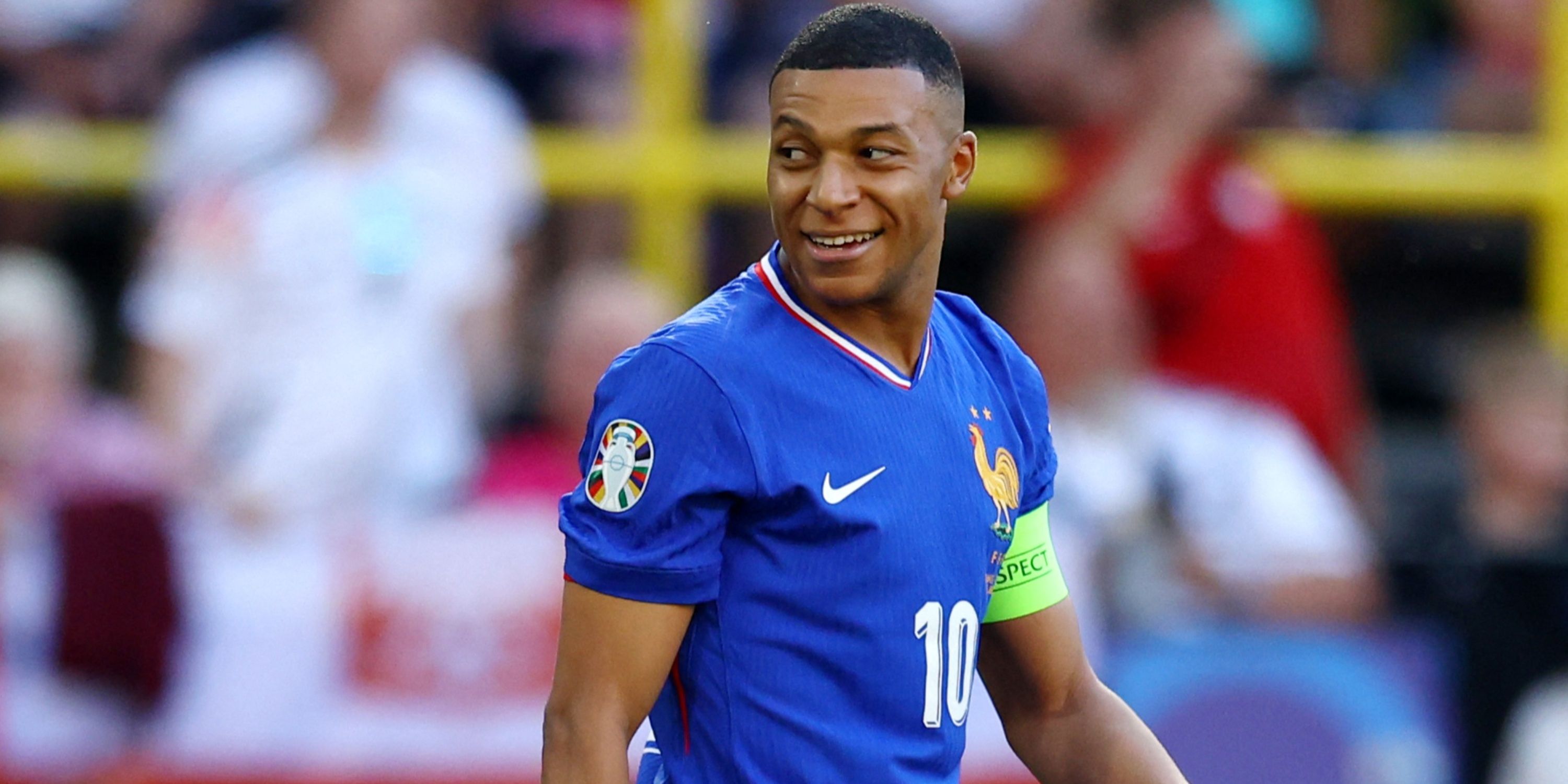 France captain Kylian Mbappe in action