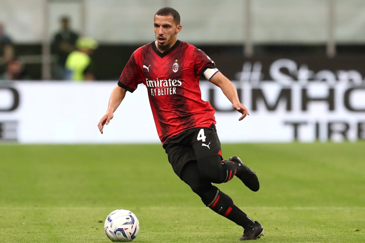 MILAN, ITALY - MAY 11: AC Milan's Ismael Bennacer competes during ⁢a Serie A TIM match‌ against Cagliari Calcio⁣ at Stadio ​Giuseppe​ Meazza on May 11, 2024. (Photo by Marco⁢ Luzzani/Getty Images)