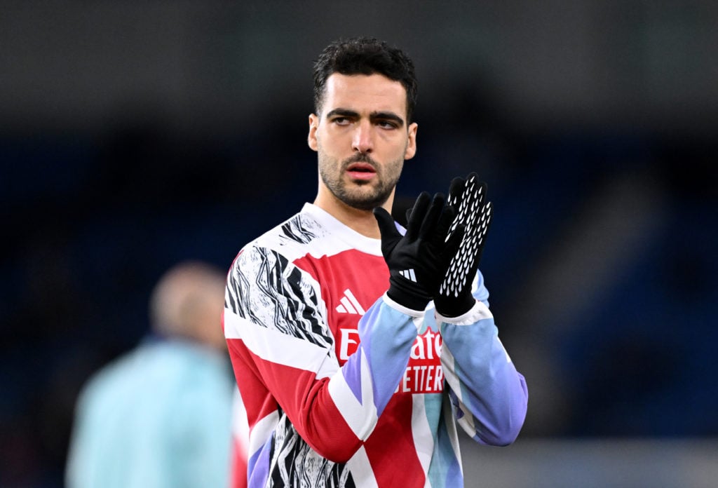 Mikel Merino of Arsenal acknowledges the fans prior to the Premier League match between Brighton & Hove Albion FC and Arsenal FC at Amex Stadiu...